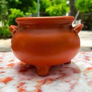 Handcrafted Orange Ceramic Tripod Planter